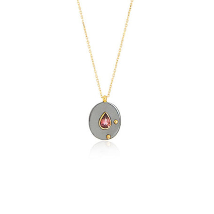 Pendentif Talisman PM Tourmaline goutte Or et Argent