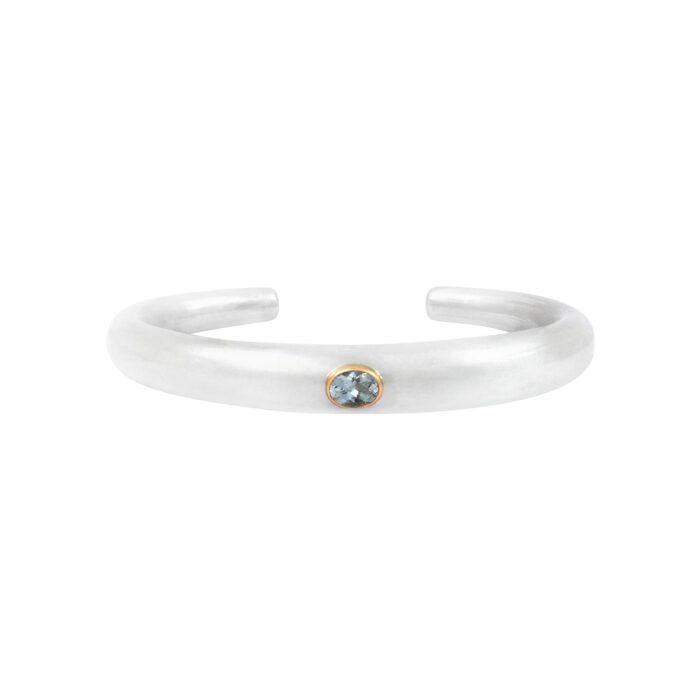 Bracelet Jonc Dune Uni, Argent et Or 18k, Aigue-Marine