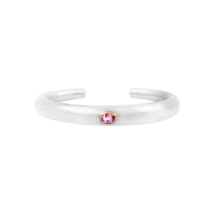 Bracelet Jonc Dune uni, Argent et Or 18k, Tourmaline Rose claire