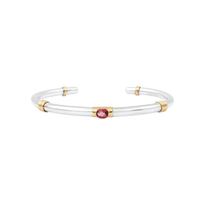 Bracelet Jonc Akal Tourmaline rose, Argent et Or 18k